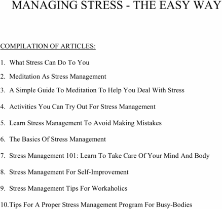 Product picture Managing Stress - The Easy Way